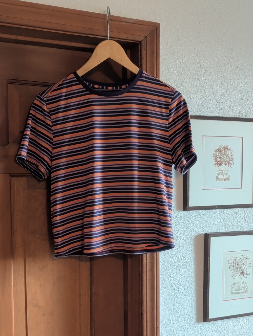 Outdoor Voices Purple, Red And Orange Striped Tee